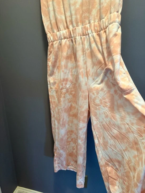Women's Peach Tie-Dye Sleeveless Pajama Jumpsuit Mommy & Me - Picture 4 of 7